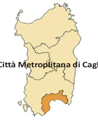 Mappa della citta metropolitana di Cagliari con area servita evidenziata